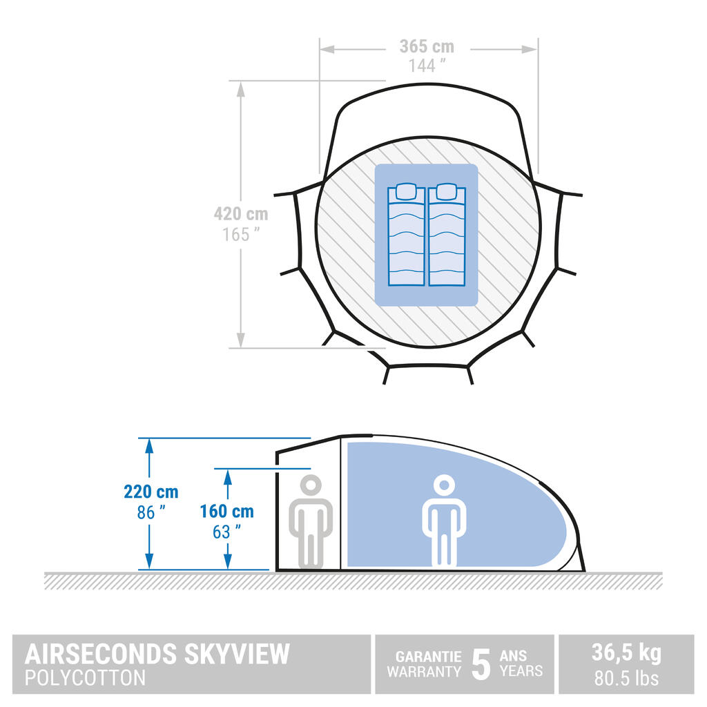 Camping Bubble Tent - AirSeconds Skyview Polycotton - 2 man - 1 Bedroom